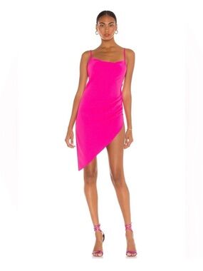 Amanda Uprichard Janet Hot Pink Asymmetric Slip Mini Dress